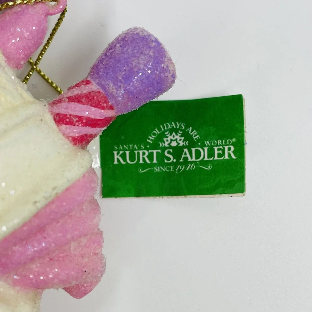 Kurt S Adler Gingerbread Candy Train Christmas Ornament Pink Glitter H9317‎ NEW